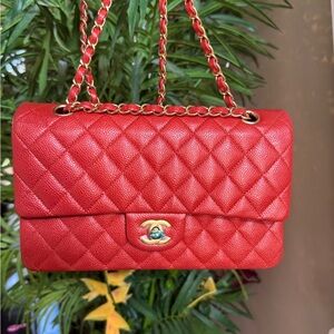 Red Quilted Leather Chain Bag